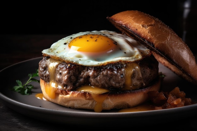 Burger mit Ei und großem Schnitzel, erstellt mit generativer KI-Technologie