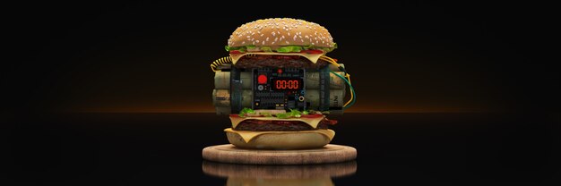 Burger mit explosiver 3D-Wiedergabe