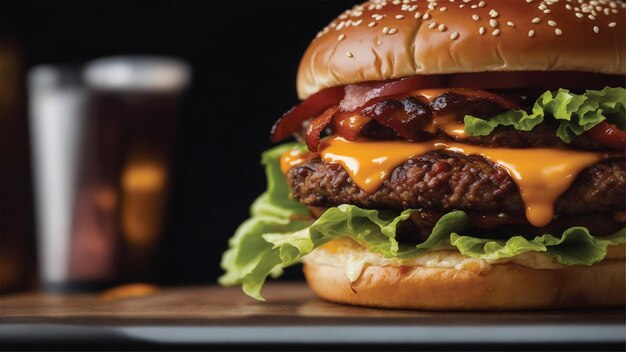 Burger mit Fleischkotlette, Tomaten, Salat und Käse. Ein köstlicher und hochwertiger Burger.