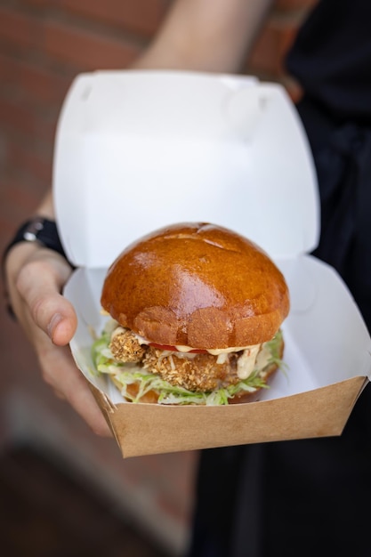 Burger mit Huhn, Käse und Salat