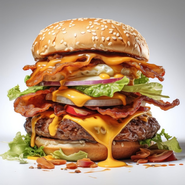 Burger mit Käse und Salat auf weißem Hintergrund