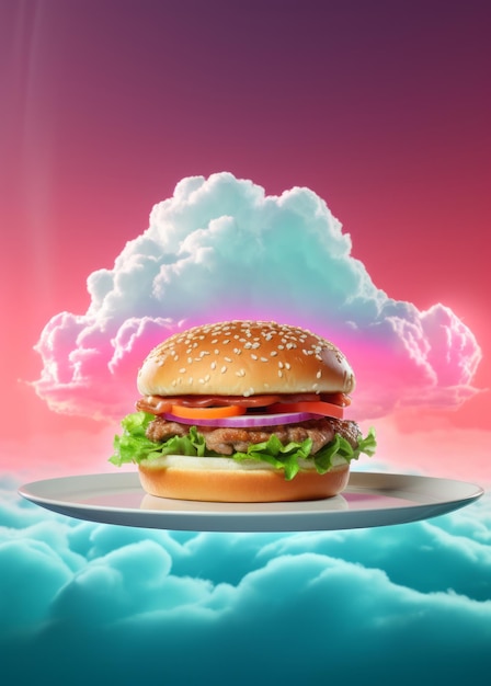 Foto burger mit wolke auf dem teller