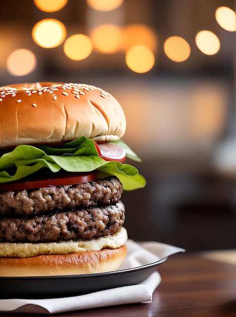 Burger neutral acogedor cálido restaurante detallado primer plano
