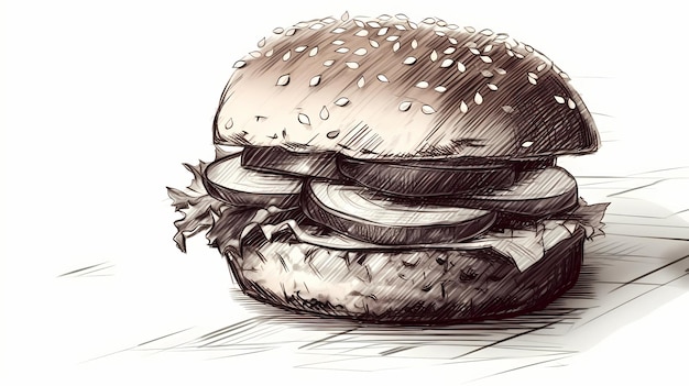 Burger oder Hamburger handgezeichnete Skizze Stil Illustration ai generativ