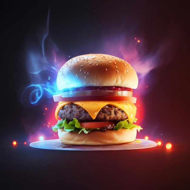 Burger Photo efeito brilhante fundo preto