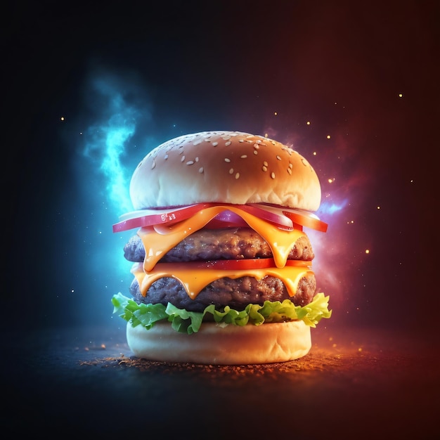 Burger Photo efeito brilhante fundo preto