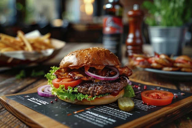 Foto burger-restaurant mit quadratischem flyer