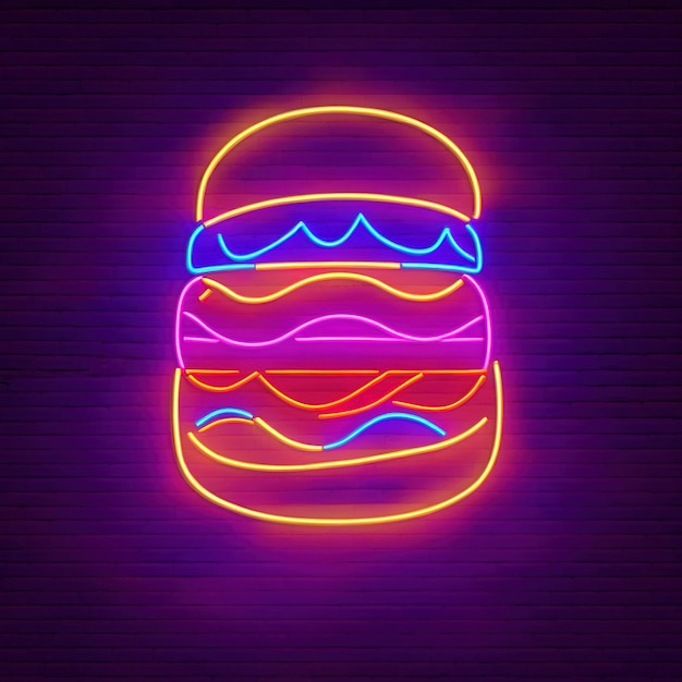 Foto burger-retro-neon-schild mit hellem elektrischem licht