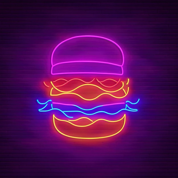 Burger-Retro-Neon-Schild mit hellem elektrischem Licht
