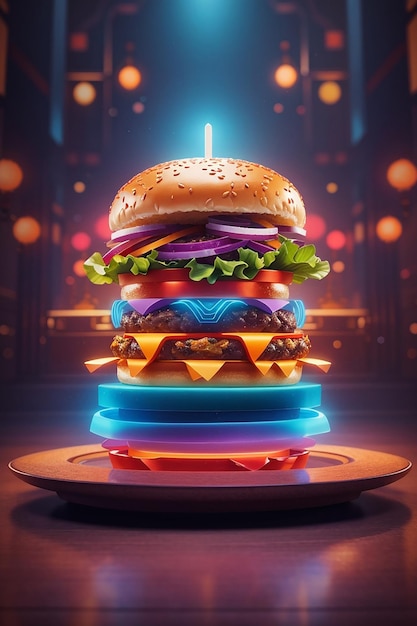 Burger simétrico delicioso cores vivas e detalhes intrincados