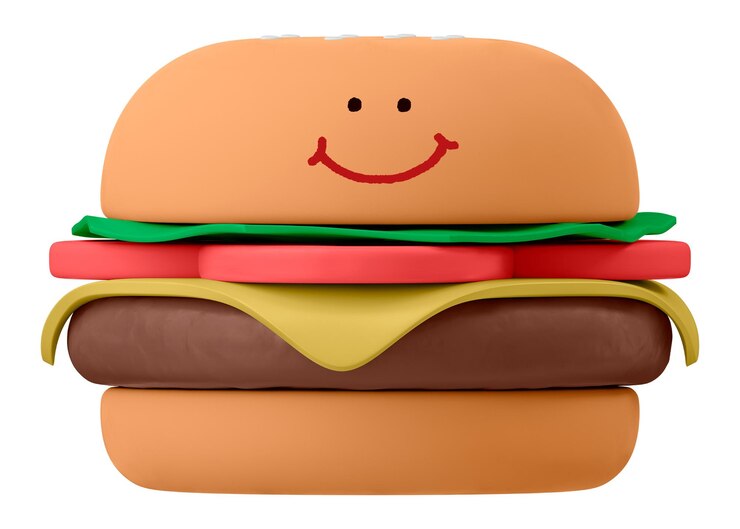 Foto burger sorridente adesivo png emoticon 3d ilustração fundo transparente