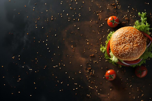 Burger Top View auf Flat Lay Hintergrund und Copyspace