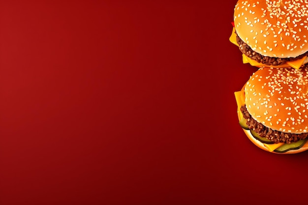 Foto burger top view em flat lay background e copyspace