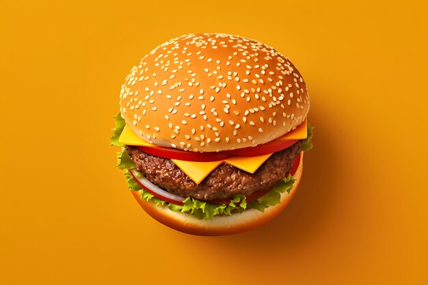 Burger Top View em Flat Lay Background e Copyspace