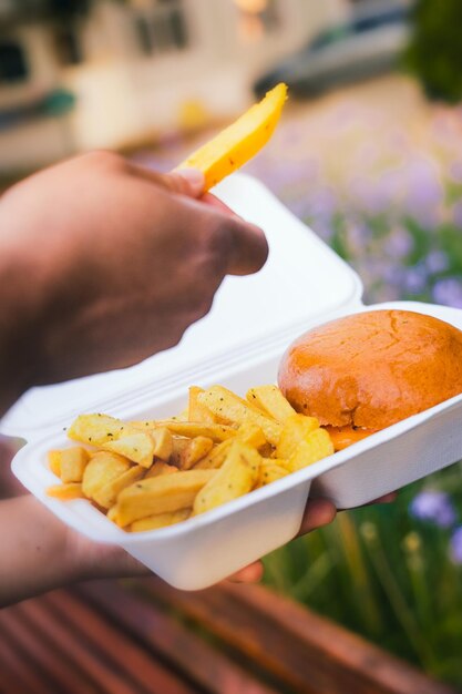 Burger und Pommes