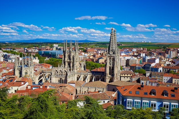 Burgos, vista aérea, skyline, com, catedral, em, espanha