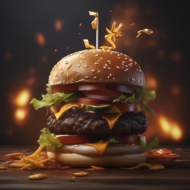 burguer bursting dunkler Hintergrund KI