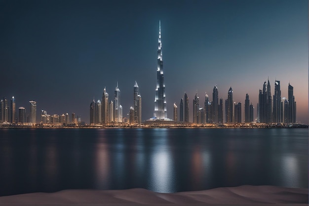 Burj Khalifa e Dubai Downtown at Dusk Emirados Árabes Unidos gerados por IA