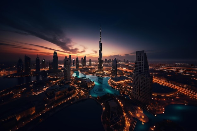 Burj Khalifa in der Abendzeit Langzeitbelichtungsfotografie Generative KI