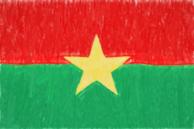 Burkina Faso bemalte Flagge. Patriotische Zeichnung auf Papierhintergrund. Nationalflagge von Burkina Faso