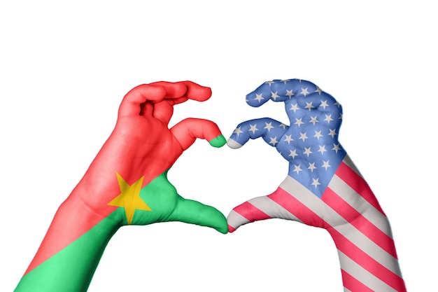 Burkina Faso, Estados Unidos, coração, gesto mão, fazendo, traçado de recorte de coração