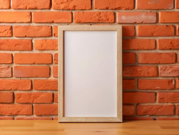Burlarse de un marco de cartel en blanco en la pared de ladrillo
