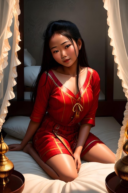 Burma Sexy Frau im Bett KI generativ
