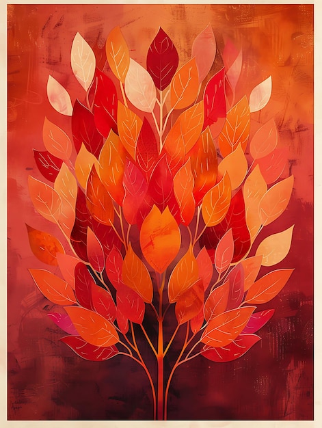 Burning Bush con textura de llama en forma de recortes recortes de color Ilustración de fondo de tendencia Decoración