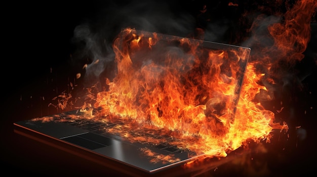 Burning hellish fire gadget phone Concepto para la violencia de la esclavitud digital Maqueta de pancarta de encabezado con