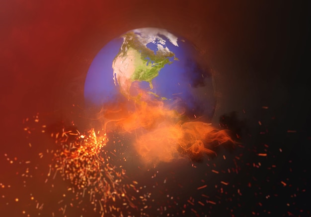 Burning world earth (renderização em 3D)