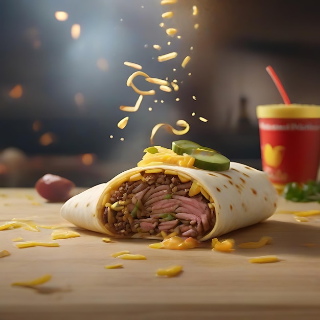 burrito de arrachera tortilla de harina estilo cartel de McDonald's comida salpicada de IA