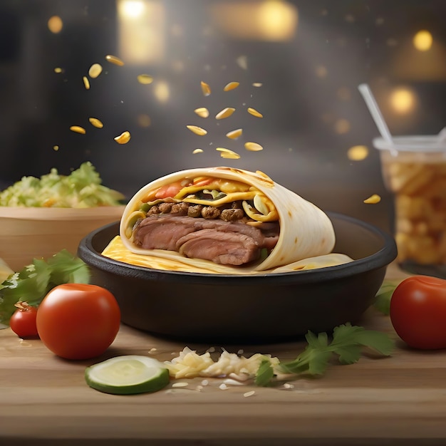 burrito de arrachera tortilla de harina estilo cartel de McDonald's comida salpicada de IA