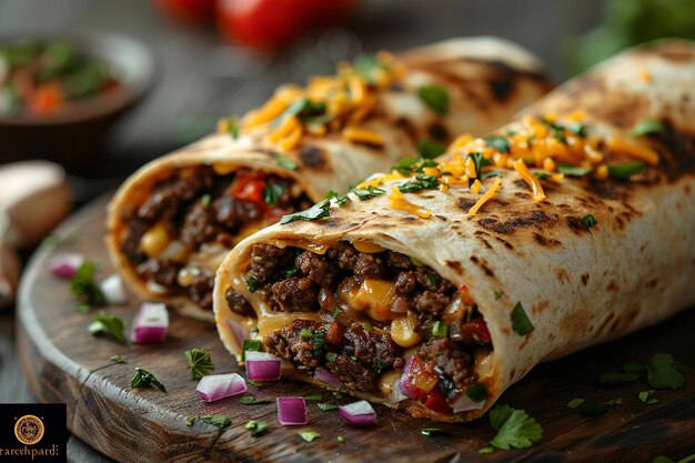 Burrito de carne com cebolas verdes picadas