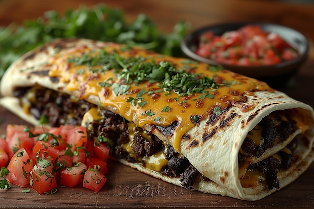 Burrito de carne com queijo de Monterey Jack derretido