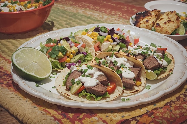 Burrito de carne mexicana feito de forma precipitada em prato de madeira rústico taco tacos mexicanos com carne de vaca milho e salsa cozinha mexicana