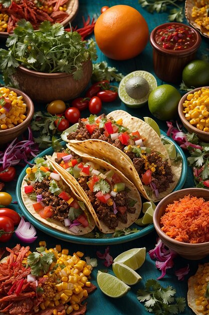 Burrito de carne mexicana feito de forma precipitada em prato de madeira rústico taco tacos mexicanos com carne de vaca milho e salsa cozinha mexicana