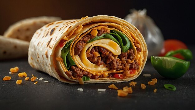 Foto burrito embrulhado em uma tortilha torrada para mais crocante