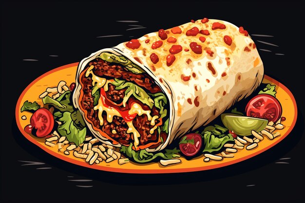 Burrito mexicano desenhado à mão