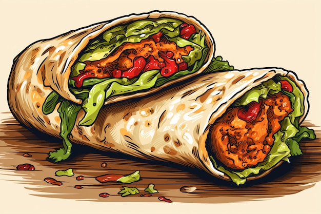 Burrito mexicano dibujado a mano