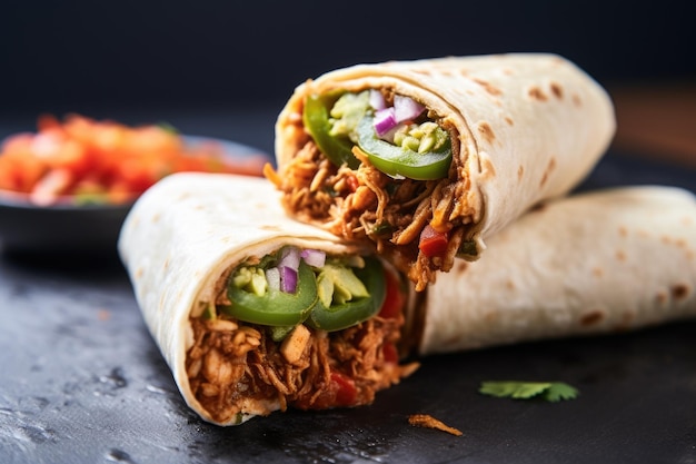 Burrito picante com jalapenos visíveis no topo