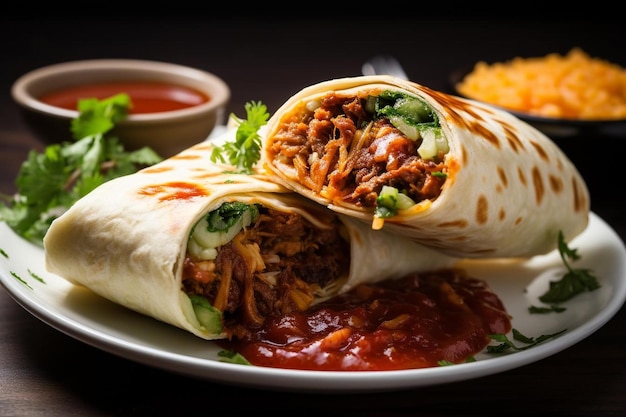 Burrito picante servido com molho tangy melhor imagem de burrito