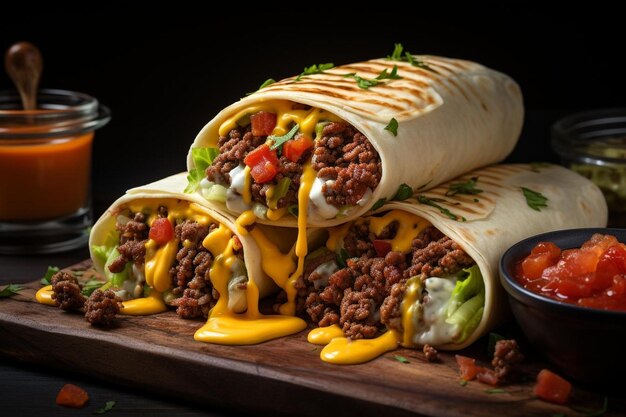 Burrito tentador envolto com queijo derretido melhor imagem de burrito