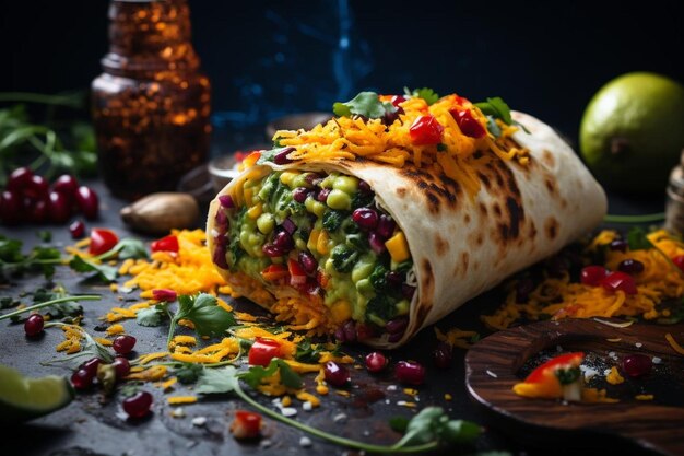 Burrito vegetariano con ingredientes coloridos mejor imagen de burrito