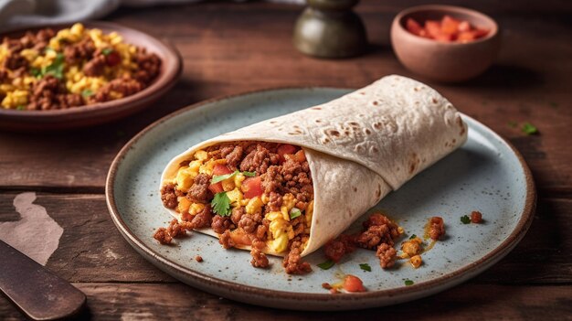 Burritos de pequeno-almoço com ovo e salsicha