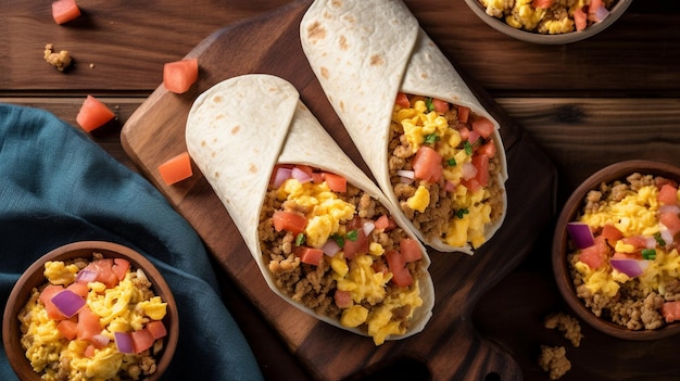 Burritos para el desayuno con huevo y salchichas