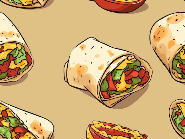 Burritos estilo dibujado azulejos sin costura generativo AI