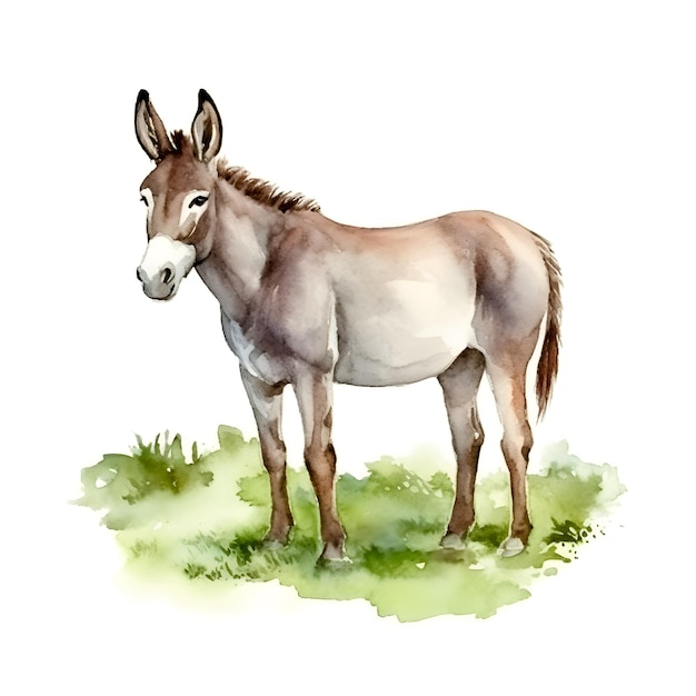 Burro aislado sobre fondo blanco Acuarela Ilustración Muestra Primer plano Clip art Dibujado a mano