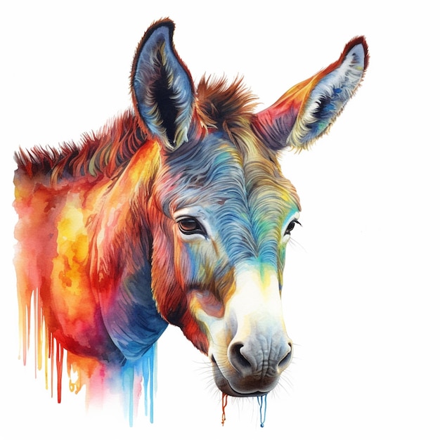 Un burro colorido con un fondo blanco.