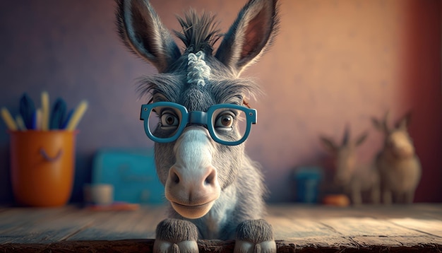 Un burro con gafas y gafas azules.