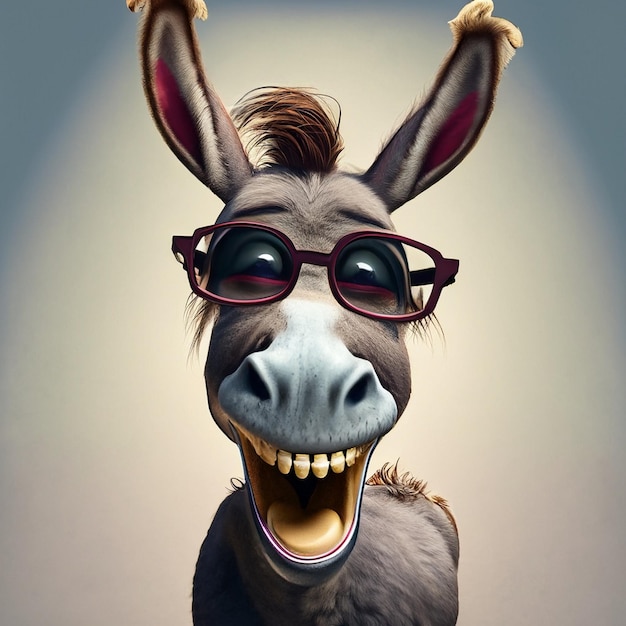 Burro sonríe con miradas sarcásticas Lleva gafas